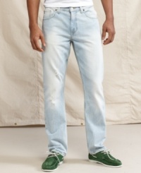 Step into spring with a pair of light-wash jeans from Tommy Hilfiger. Step into spring with a pair of light-wash jeans from Tommy Hilfiger.