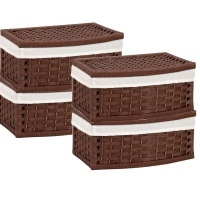 Baskets Curved w/ Lid Stained Paper Rope Wicker Set of 4 - Household Essentials #ML-7010-4 Baskets Curved w/ Lid Stained Paper Rope Wicker Set of 4 - Household Essentials #ML-7010-4