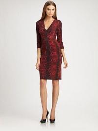 A python print and ruched details lend intrigue to this flattering stretch design.U necklineThree-quarter sleevesBodice ruchingAbout 24 from natural waist88% polyamide/12% elastaneDry cleanMade in Italy of imported fabricModel shown is 5'11 (180cm) wearing US size 4. A python print and ruched details lend intrigue to this flattering stretch design.U necklineThree-quarter sleevesBodice ruchingAbout 24 from natural waist88% polyamide/12% elastaneDry cleanMade in Italy of imported fabricModel shown is 5'11 (180cm) wearing US size 4.