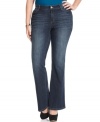 Lend a sophisticated feel to your casual wardrobe with DKNY Jeans' plus size bootcut jeans, featuring a dark wash.