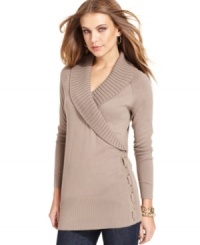 Featuring a chic laces design at the side, this sweater from Style&co. is a perfect match for your favorite denim! Featuring a chic laces design at the side, this sweater from Style&co. is a perfect match for your favorite denim!
