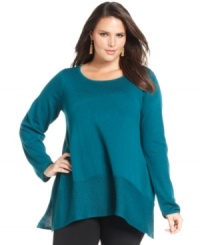 Team your go-to casual bottoms with Design 365's handkerchief hem plus size sweater. Team your go-to casual bottoms with Design 365's handkerchief hem plus size sweater.