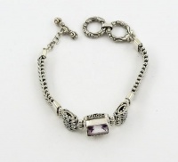 Sterling Silver Bali Braclet with Amethyst and Adjustable Toggle Clasp Sterling Silver Bali Braclet with Amethyst and Adjustable Toggle Clasp