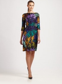 Turn up the saturation in this silk boatneck dress with a vivid painterly print and an alluring v-back. BoatneckElbow-length sleevesV-backBack zipperAbout 23 from natural waistSilkDry cleanMade in USA of Italian fabricModel shown is 5'10 (177cm) wearing US size 4. Turn up the saturation in this silk boatneck dress with a vivid painterly print and an alluring v-back. BoatneckElbow-length sleevesV-backBack zipperAbout 23 from natural waistSilkDry cleanMade in USA of Italian fabricModel shown is 5'10 (177cm) wearing US size 4.