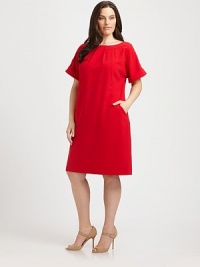 A stylish shift with all the right details to make it a showstopper, including a pleated neckline detail, figure-flattering Princess seams and convenient pockets.Pleat detail at necklineCuffed short sleevesHorizontal pocketsPrincess seamsBack zipperBack ventAbout 25 from natural waist84% polyester/16% polyurethaneDry cleanImported A stylish shift with all the right details to make it a showstopper, including a pleated neckline detail, figure-flattering Princess seams and convenient pockets.Pleat detail at necklineCuffed short sleevesHorizontal pocketsPrincess seamsBack zipperBack ventAbout 25 from natural waist84% polyester/16% polyurethaneDry cleanImported