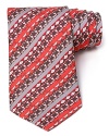 A dramatic and ornate design patterns into stripes on this super-lavish tie from Emilio Pucci, cut from brilliantly soft Italian silk for a decadent addition to your wardrobe.