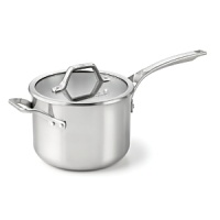 With a copper core layered between aluminum and finished with magnetic stainless steel exterior, this 4-quart sauce pan with lid is designed for the modern at-home chef. With a copper core layered between aluminum and finished with magnetic stainless steel exterior, this 4-quart sauce pan with lid is designed for the modern at-home chef.