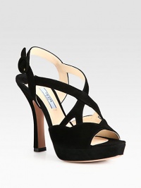 Rich Italian suede forms this strappy silhouette with a towering heel. Self-covered heel, 4¾ (120mm)Covered platform, 1 (25mm)Compares to a 3¾ heel (95mm)Suede upperAdjustable ankle strapLeather lining and solePadded insoleMade in Italy Rich Italian suede forms this strappy silhouette with a towering heel. Self-covered heel, 4¾ (120mm)Covered platform, 1 (25mm)Compares to a 3¾ heel (95mm)Suede upperAdjustable ankle strapLeather lining and solePadded insoleMade in Italy