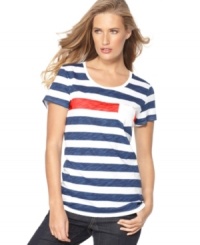 A bright new way to wear stripes, from Style&co. A single line of bold, contrasting color creates a graphic look. A bright new way to wear stripes, from Style&co. A single line of bold, contrasting color creates a graphic look.