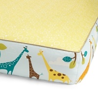 Brightly colored giraffes in blue, brown, orange and yellow parade among leafy trees on the side panels of the complete sheet. A mod, white hexagonal pattern on yellow is separated by tan piping.The American Academy of Pediatrics and the U.S. Consumer Product Safety Commission have made recommendations for safe bedding practices for babies. When putting infants under 12 months to sleep, remove pillows, quilts, comforters, and other soft items from the crib. Brightly colored giraffes in blue, brown, orange and yellow parade among leafy trees on the side panels of the complete sheet. A mod, white hexagonal pattern on yellow is separated by tan piping.The American Academy of Pediatrics and the U.S. Consumer Product Safety Commission have made recommendations for safe bedding practices for babies. When putting infants under 12 months to sleep, remove pillows, quilts, comforters, and other soft items from the crib.