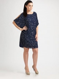 Just the right amount of shimmer will have you stand out from the crowd. This timeless shift features elbow-length sleeves for feminine arm coverage.Round neckElbow-length sleevesBack zipperFully linedAbout 26 from natural waistShell; silkLining; polyesterSpot cleanImported Just the right amount of shimmer will have you stand out from the crowd. This timeless shift features elbow-length sleeves for feminine arm coverage.Round neckElbow-length sleevesBack zipperFully linedAbout 26 from natural waistShell; silkLining; polyesterSpot cleanImported