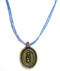 Creations Georgianni 14K Gold Plated Beaded Wire Pendant Necklace with Antique Medallion with Aqua Blue Swarovski Crystal Accents Creations Georgianni 14K Gold Plated Beaded Wire Pendant Necklace with Antique Medallion with Aqua Blue Swarovski Crystal Accents