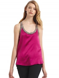 THE LOOKOrnately beaded edgesU necklineSleevelessRacerbackTHE FITAbout 26 from shoulder to hemTHE MATERIALSilkCARE & ORIGINDry cleanMade in USA of imported fabric THE LOOKOrnately beaded edgesU necklineSleevelessRacerbackTHE FITAbout 26 from shoulder to hemTHE MATERIALSilkCARE & ORIGINDry cleanMade in USA of imported fabric