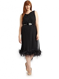 THE LOOKAsymmetrical draped front with attached feather accented scarfSleevelessV-backConcealed side zip closureEmbellished beltFeather accented hemTHE FITAbout 45 from shoulder to hemTHE MATERIALSilkFeathersFully linedCARE & ORIGINDry cleanMade in Italy THE LOOKAsymmetrical draped front with attached feather accented scarfSleevelessV-backConcealed side zip closureEmbellished beltFeather accented hemTHE FITAbout 45 from shoulder to hemTHE MATERIALSilkFeathersFully linedCARE & ORIGINDry cleanMade in Italy
