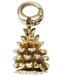 A pine cone with panache. Fossil's charm, crafted from gold-tone stainless steel, dazzles with sparkling accents. Approximate length, charm: 1/2 inch. Approximate length, clip: 1/2 inch. A pine cone with panache. Fossil's charm, crafted from gold-tone stainless steel, dazzles with sparkling accents. Approximate length, charm: 1/2 inch. Approximate length, clip: 1/2 inch.
