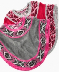 Breezy style makes this Fairisle-patterned poncho from Energie the perfect sunny-day layer. Breezy style makes this Fairisle-patterned poncho from Energie the perfect sunny-day layer.