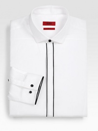 This crisply tailored slim-fit style is accented with bold contrast piping and contrast buttons.Spread collarButton frontBarrel cuffsAbout 30 from shoulder to hemCottonDry cleanImported This crisply tailored slim-fit style is accented with bold contrast piping and contrast buttons.Spread collarButton frontBarrel cuffsAbout 30 from shoulder to hemCottonDry cleanImported