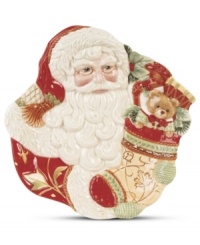 Trim the table, too. The Bountiful Holiday canape plate from Fitz and Floyd appeals with rich detail, from the autumnal pattern in Santa's coat and stocking, to the beautiful gifts he bears. Trim the table, too. The Bountiful Holiday canape plate from Fitz and Floyd appeals with rich detail, from the autumnal pattern in Santa's coat and stocking, to the beautiful gifts he bears.