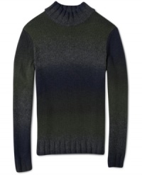 Ombre is in this season, get your trend on in this handsome mock neck sweater from DKNY Jeans. Ombre is in this season, get your trend on in this handsome mock neck sweater from DKNY Jeans.