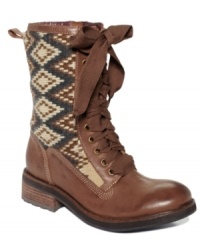 Awesome textures for those lower temperatures. Kensie's Boss booties feature a fully lace-up vamp with thick laces and blanket detailing on the sides of the shaft. Awesome textures for those lower temperatures. Kensie's Boss booties feature a fully lace-up vamp with thick laces and blanket detailing on the sides of the shaft.