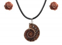 Genuine Ammonite Fossil Gemstone Pendant Necklace Rose Jasper Earrings Set 18 leather cord - Mother's Day Gift Ideas Holiday Gifts for Mom Genuine Ammonite Fossil Gemstone Pendant Necklace Rose Jasper Earrings Set 18 leather cord - Mother's Day Gift Ideas Holiday Gifts for Mom
