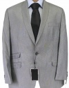 Sean John Mens 1 Button Flat Front Light Gray Nailhead Suit