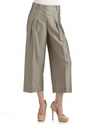 THE LOOKWide waistband with belt loops, button closure & interior button tabButton flyPleated frontSide welt pocketsBack waist dartsBack button patch pocketTHE FITRise, about 11Inseam, about 23THE MATERIAL60% virgin wool/29% acetate/1% silkCARE & ORIGINDry cleanMade in Italy THE LOOKWide waistband with belt loops, button closure & interior button tabButton flyPleated frontSide welt pocketsBack waist dartsBack button patch pocketTHE FITRise, about 11Inseam, about 23THE MATERIAL60% virgin wool/29% acetate/1% silkCARE & ORIGINDry cleanMade in Italy