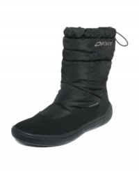 Embrace the chill. DKNY Active's Galileo cold weather booties are lined in cozy fabric and feature a convenient pull tab at the back. Embrace the chill. DKNY Active's Galileo cold weather booties are lined in cozy fabric and feature a convenient pull tab at the back.