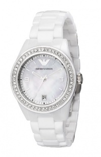 Emporio Armani Ladies White Ceramic Watch with White Dial and Stone Set Bezel Emporio Armani Ladies White Ceramic Watch with White Dial and Stone Set Bezel