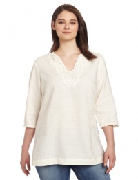 Jones New York Women's Plus-Size Tunic With Embroidered Neckline