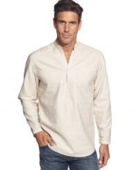 Casual gets just a little cooler with this embroidered popover shirt from Cubavera. Casual gets just a little cooler with this embroidered popover shirt from Cubavera.