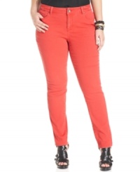 Give your denim a blast of color with DKNY Jeans' plus size skinny jeans, finished by an orange wash! (Clearance)