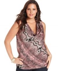 Capture a sexy look with DKNY Jeans' sleeveless plus size top, featuring a snakeskin print. Capture a sexy look with DKNY Jeans' sleeveless plus size top, featuring a snakeskin print.
