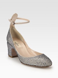 An on-trend leather ankle strap tops this suede silhouette covered with luxurious Swarovski crystals. Self-covered heel, 2½ (65mm)Swarovski crystal-coated suede upperAdjustable leather ankle strapLeather lining and solePadded insoleMade in ItalyOUR FIT MODEL RECOMMENDS ordering true size. An on-trend leather ankle strap tops this suede silhouette covered with luxurious Swarovski crystals. Self-covered heel, 2½ (65mm)Swarovski crystal-coated suede upperAdjustable leather ankle strapLeather lining and solePadded insoleMade in ItalyOUR FIT MODEL RECOMMENDS ordering true size.