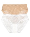 Briefs with geometric lace trim along the waist and leg bands, a flattering style from Natori. Style #756042