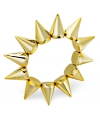 All signs point to high fashion with this spiked stretch bracelet from Bar III. Crafted from gold-tone mixed metal, this bracelet is on the cutting edge. Approximate diameter: 3-1/2 inches. All signs point to high fashion with this spiked stretch bracelet from Bar III. Crafted from gold-tone mixed metal, this bracelet is on the cutting edge. Approximate diameter: 3-1/2 inches.