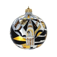 First in designer Michael Storrings' Deco series, this handpainted ornament depicts a jazzy New York City in mirror-like golds and silvers and shiny black with glitter accents. First in designer Michael Storrings' Deco series, this handpainted ornament depicts a jazzy New York City in mirror-like golds and silvers and shiny black with glitter accents.