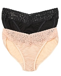 Hanky Panky's knit bikini with front and back lace v waistband. Style #632374 Hanky Panky's knit bikini with front and back lace v waistband. Style #632374