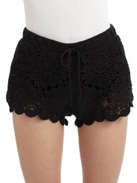 THE LOOKOpen weave crochet designElastic waist with tie closureVented sidesTHE FITRise, about 9Inseam, about 2THE MATERIALCottonFully linedCARE & ORIGINHand washImportedModel shown is 5'9 (175cm) wearing US size Small. THE LOOKOpen weave crochet designElastic waist with tie closureVented sidesTHE FITRise, about 9Inseam, about 2THE MATERIALCottonFully linedCARE & ORIGINHand washImportedModel shown is 5'9 (175cm) wearing US size Small.