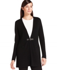 Calvin Klein's streamlined cardigan is the perfect finishing layer to your ensemble with a long silhouette and sleek turnlock closure. Calvin Klein's streamlined cardigan is the perfect finishing layer to your ensemble with a long silhouette and sleek turnlock closure.