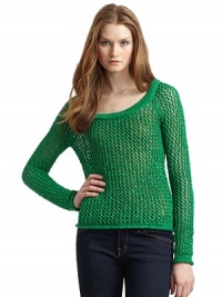 THE LOOKAllover semi-sheer open knit constructionRibbed trimLong sleevesTHE FITAbout 22 from shoulder to hemTHE MATERIAL55% cotton/45% polyesterCARE & ORIGINHand washImportedModel shown is 5'10½ (179cm) wearing US size Small. THE LOOKAllover semi-sheer open knit constructionRibbed trimLong sleevesTHE FITAbout 22 from shoulder to hemTHE MATERIAL55% cotton/45% polyesterCARE & ORIGINHand washImportedModel shown is 5'10½ (179cm) wearing US size Small.
