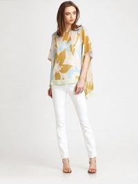 An ultra-mod sheath of floral-print silk draped elegantly from shoulder to hem.BoatneckDropped shouldersDolman sleevesAsymmetrical hemAbout 27 from shoulder to hemSilkDry cleanImportedModel shown is 5'9½ (176cm) wearing US size XS/S. An ultra-mod sheath of floral-print silk draped elegantly from shoulder to hem.BoatneckDropped shouldersDolman sleevesAsymmetrical hemAbout 27 from shoulder to hemSilkDry cleanImportedModel shown is 5'9½ (176cm) wearing US size XS/S.
