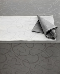 Sweet yet sophisticated, a flirty heart design twirls across this Love Story napkin from Mikasa. White and pewter linens are all dressed up with a radiant sheen, creating a fanciful backdrop for your finest occasions. Sweet yet sophisticated, a flirty heart design twirls across this Love Story napkin from Mikasa. White and pewter linens are all dressed up with a radiant sheen, creating a fanciful backdrop for your finest occasions.