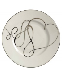 Sweet yet sophisticated, a loopy heart design sweeps across this porcelain accent plate from Mikasa. Complete with a sparkling platinum rim, this flirty ribbon pattern captivates everyone at your dinner table. Sweet yet sophisticated, a loopy heart design sweeps across this porcelain accent plate from Mikasa. Complete with a sparkling platinum rim, this flirty ribbon pattern captivates everyone at your dinner table.