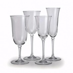 Simple, elegant, classic. Perfect for formal or casual entertaining. Shown from left to right: iced beverage, goblet, wine, flute.