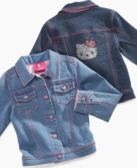 Allover sparkles on these denim jackets from Hello Kitty gives a sparkly twist to a classic look. With a Hello Kitty crown logo exclusive to Macy's! Allover sparkles on these denim jackets from Hello Kitty gives a sparkly twist to a classic look. With a Hello Kitty crown logo exclusive to Macy's!