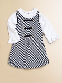 An enchanting design with check pattern, grommets and velvet spaghetti tie detail.ScoopneckSleevelessConcealed back zipperBack waist tieFront and back pleat65% polyester/35% cottonDry cleanImported Please note: Number of buttons may vary depending on size ordered. An enchanting design with check pattern, grommets and velvet spaghetti tie detail.ScoopneckSleevelessConcealed back zipperBack waist tieFront and back pleat65% polyester/35% cottonDry cleanImported Please note: Number of buttons may vary depending on size ordered.