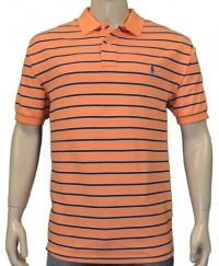 Polo Ralph Lauren Men's Classic Fit Mesh Striped Shirt Orange-2XL