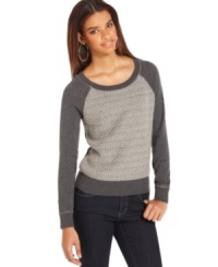 A fitted sweater with plenty of texture lends a cozy touch to this DKNY Jeans look. Pair it with skinny jeans for easy weekend style. A fitted sweater with plenty of texture lends a cozy touch to this DKNY Jeans look. Pair it with skinny jeans for easy weekend style.