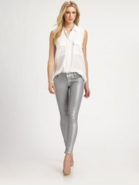 Super-skinny jeans in a lightweight, ultra-stretchy denim with a metallic finish and regular rise. THE FITSkinny fitRise, about 8Inseam, about 30THE DETAILSZip flyFive-pocket styleBack patch pockets70% lyocell/28% cotton/2% elastane Machine washMade in USA of imported fabricModel shown is 5'9 (175cm) wearing US size 4. Super-skinny jeans in a lightweight, ultra-stretchy denim with a metallic finish and regular rise. THE FITSkinny fitRise, about 8Inseam, about 30THE DETAILSZip flyFive-pocket styleBack patch pockets70% lyocell/28% cotton/2% elastane Machine washMade in USA of imported fabricModel shown is 5'9 (175cm) wearing US size 4.